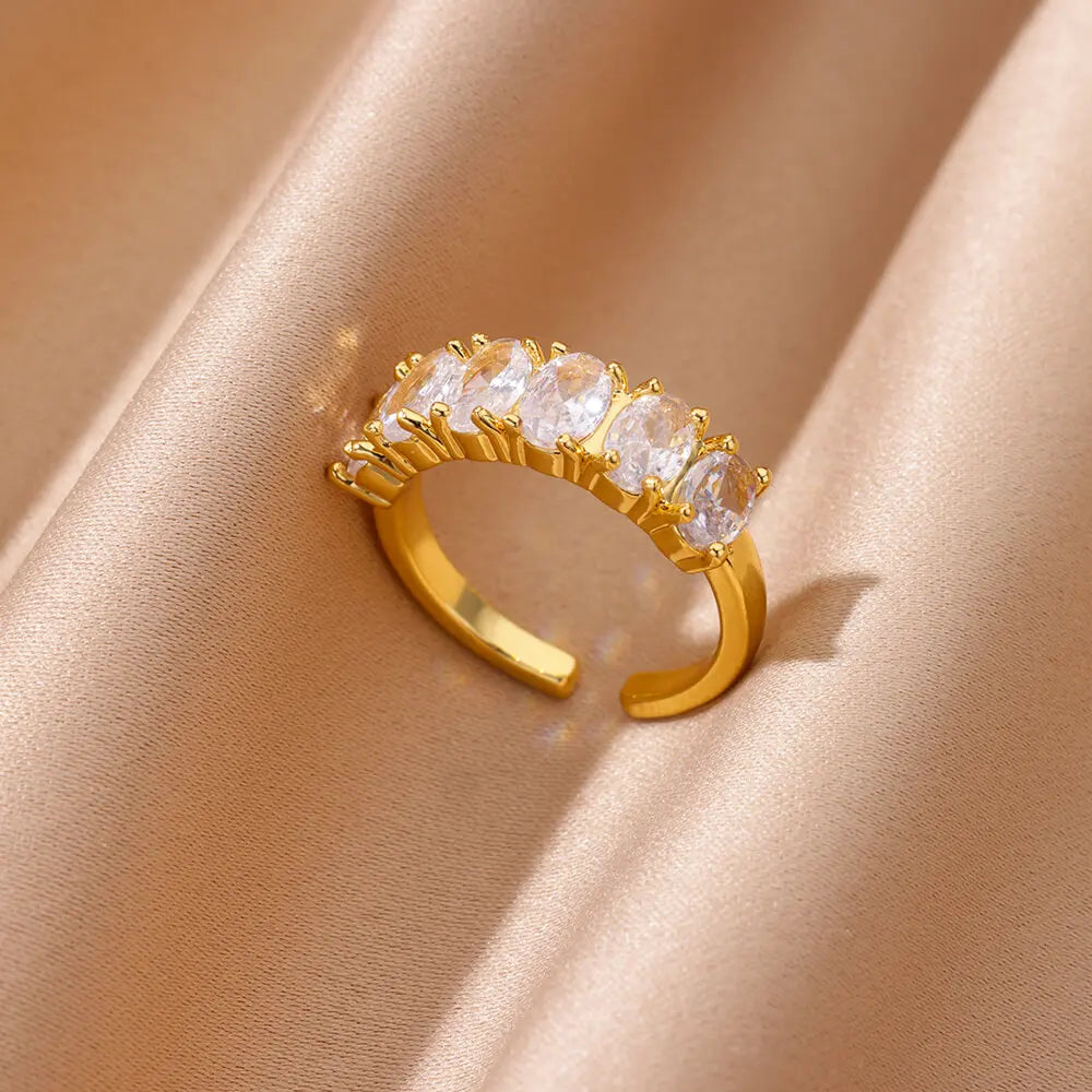 Zirkon Geometrische Herz Ringe Für Frauen Edelstahl Gold Farbe Ehering Luxus Ästhetischen Schmuck Paar Geschenk 2024