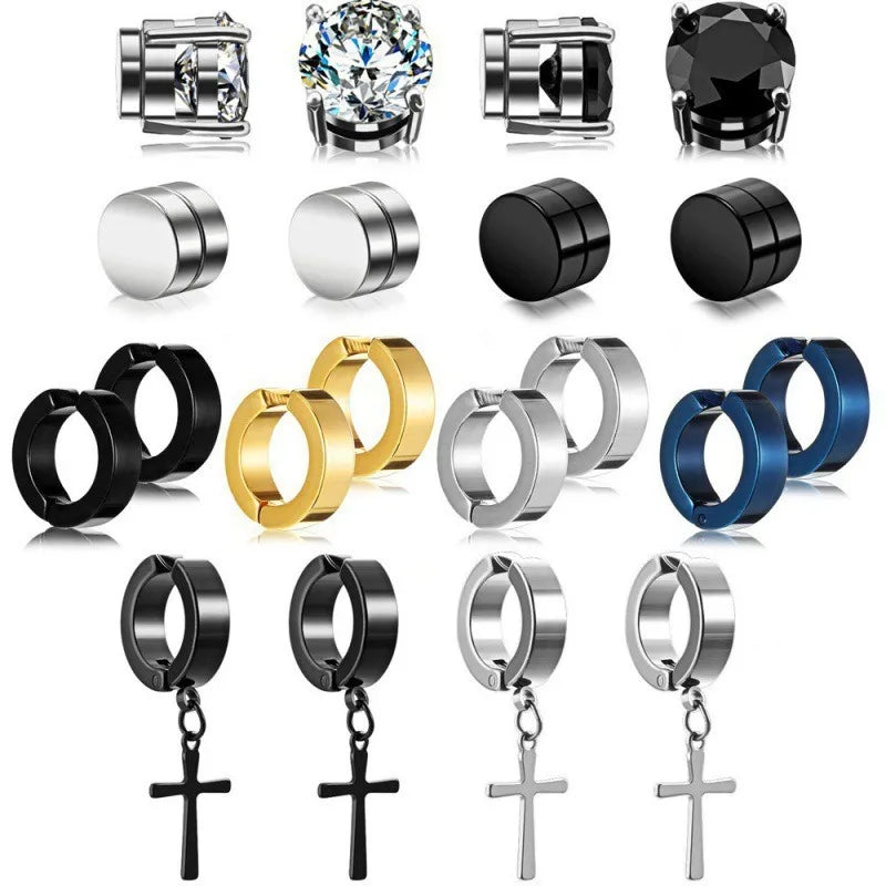 2-teiliges Punk-Ohrstecker-Set für Herren mit starkem Magnet, nicht durchdringende Ohrringe, gefälschte Kreuz-Ohrringe, Geschenk für Freund, Liebhaber, Schmuck