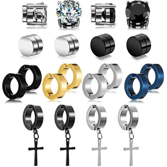 2-teiliges Punk-Ohrstecker-Set für Herren mit starkem Magnet, nicht durchdringende Ohrringe, gefälschte Kreuz-Ohrringe, Geschenk für Freund, Liebhaber, Schmuck