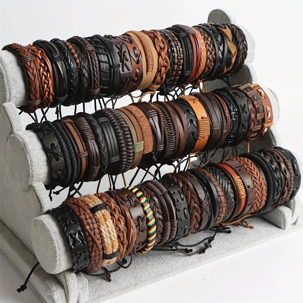 20 Stück geflochtene Lederarmbänder für Männer und Frauen, Wickelholzperlen, Manschettenarmband, Hanfschnüre, ethnischer Tribal-handgefertigter Wickelarmband-BH