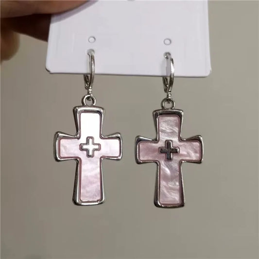 Neue Gothic Nette Harajuku Y2K Rosa Große Kreuz Anhänger Ohrringe Für Frauen Charme 2000er Jahre EMO Ästhetische Party Zubehör schmuck