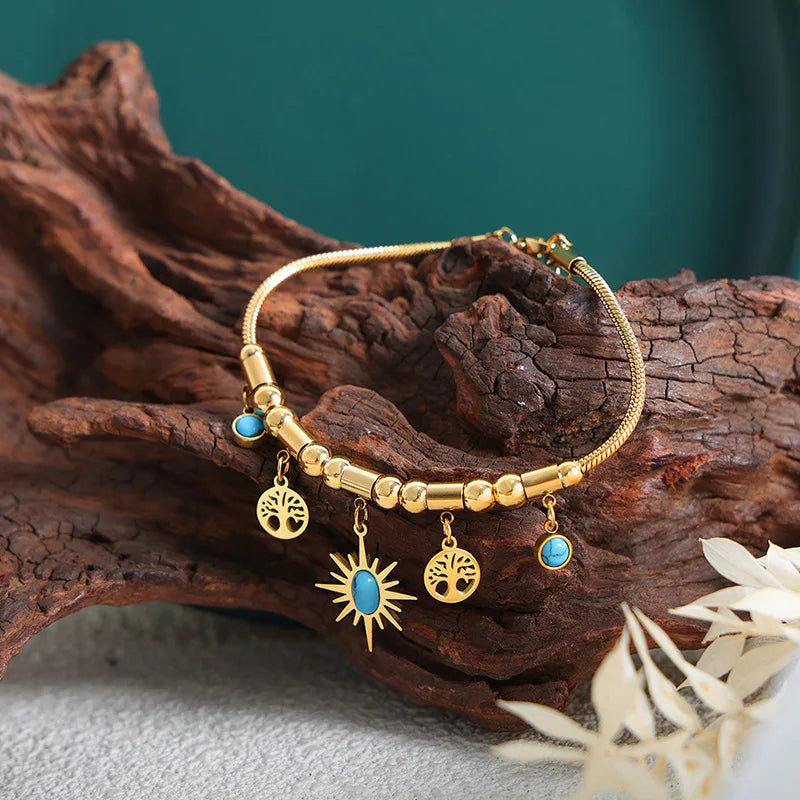 Mode Edelstahl vergoldet Armband Halskette Set Frau 2-teilig Luxus Braut Hochzeit Schmuck Zubehör