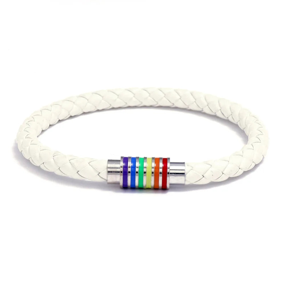 Handgemachtes geflochtenes lgbt Leder armband für Frauen Männer Homosexuell Stolz Regenbogen Charm Armband Magnets chnalle Armreif Paar Schmuck Geschenk