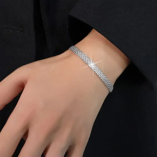 925 Sterling Silber Armbänder Mesh Kette für Frauen Männer Hochzeit Dame Edler Hübscher Schmuck Mode Schöne Kette 20 cm 8 Zoll