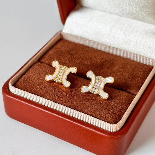 Doppelseitige Ohrringe im französischen Stil, vergoldete Nadel aus reinem S925-Silber, eingebettet mit Miniaturdiamanten, Luxus-Sensation-Schmuck