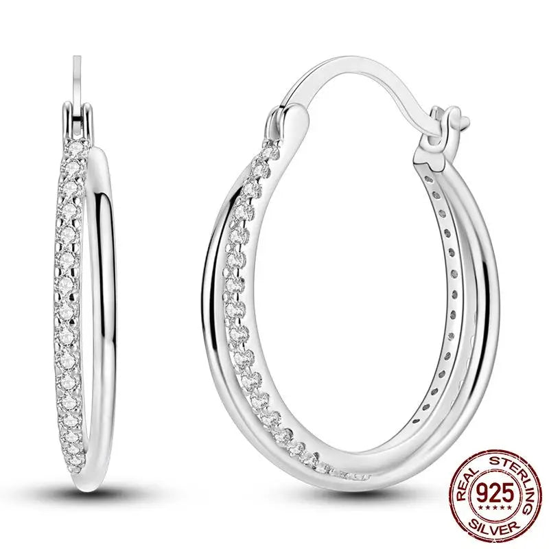 Leuchtende Muschel-Ohrringe für Damen, Original-Ohrringe aus 925er-Sterlingsilber, Pavé-CZ-Stern, Mond, Creolen, Verlobung, Hochzeit, Schmuck
