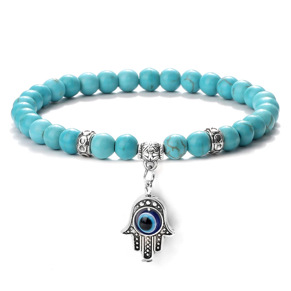 Natürliche blaue Türkis Stein Perlen Armbänder für Frauen türkische böse Blick Energie Perlen Armbänder türkischen Mann Schmuck Freund Geschenke