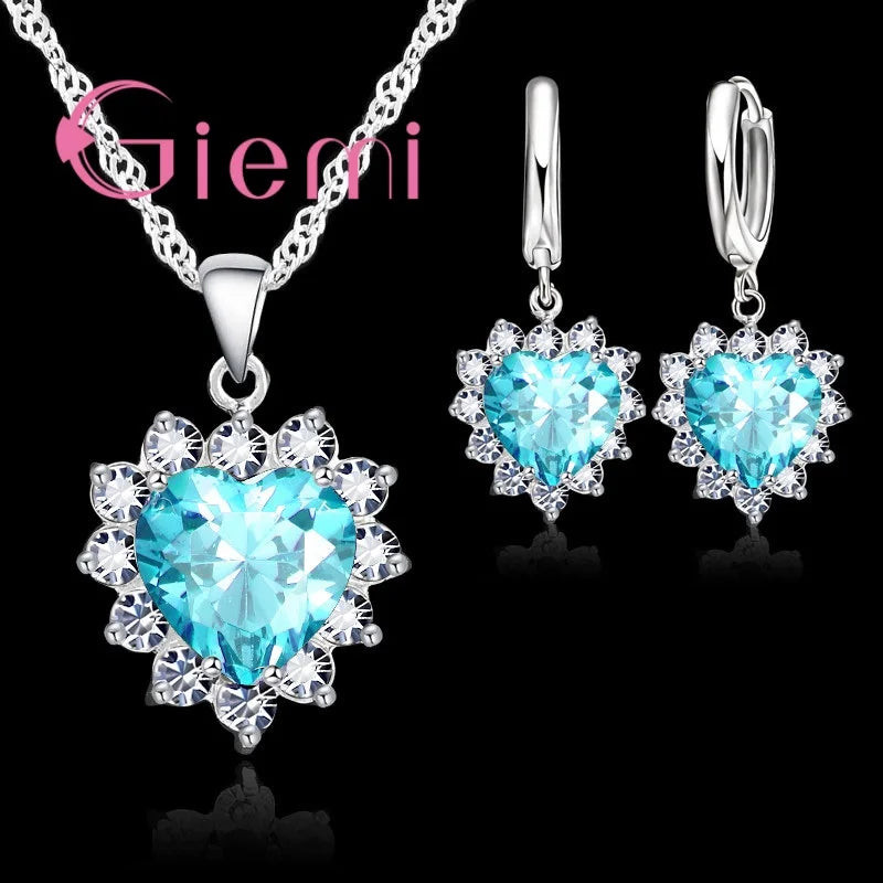 True Love Schmucksets aus 925er-Sterlingsilber für Hochzeit, Damen, Zirkonia, Anhänger, Halskette, Ohrringe, Set, Valentinstagsgeschenk