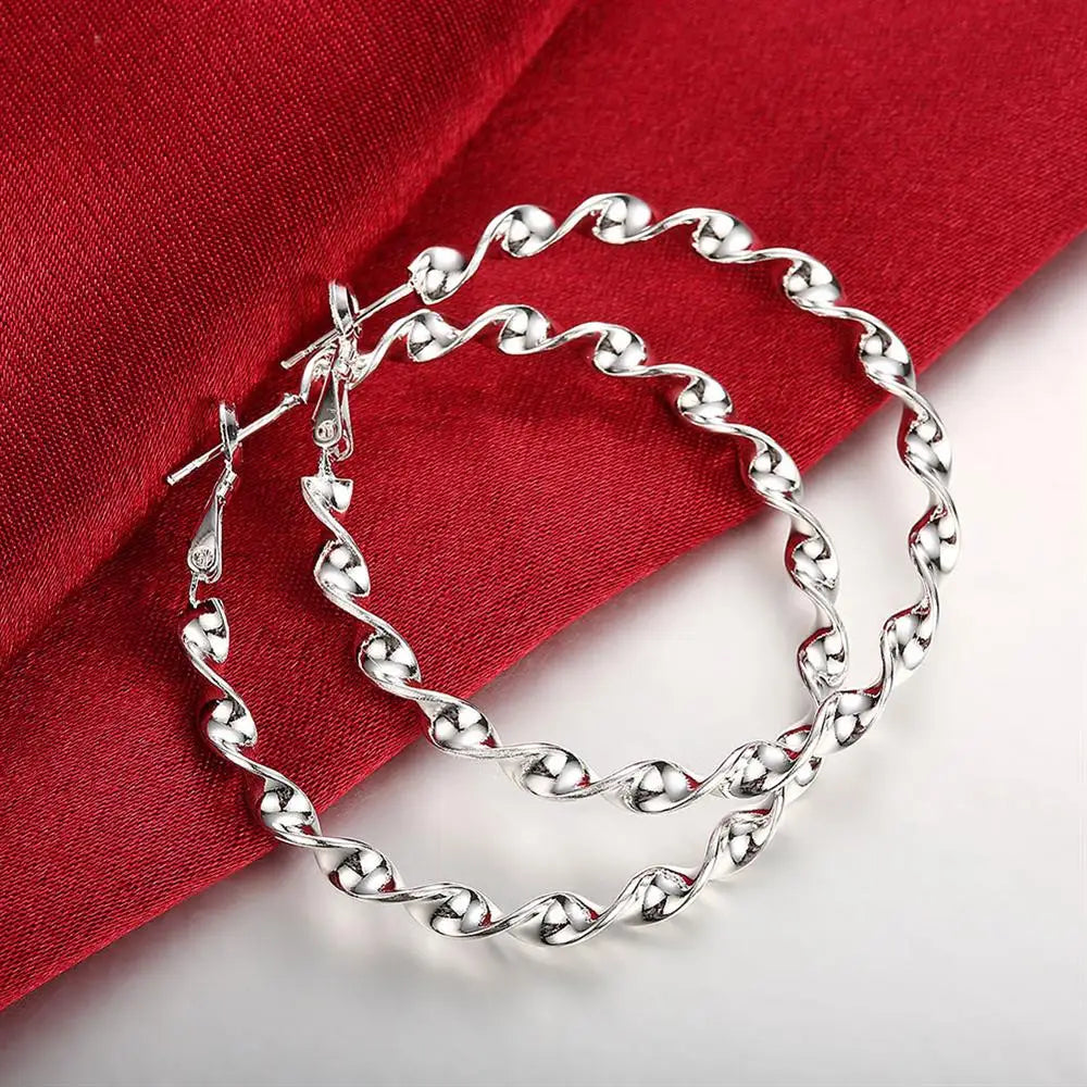Reine 100 % 925 Sterling Silber 5 cm Creolen für Frau Schöne große Kreis Ohrringe Mode Party Schmuck Weihnachtsgeschenke