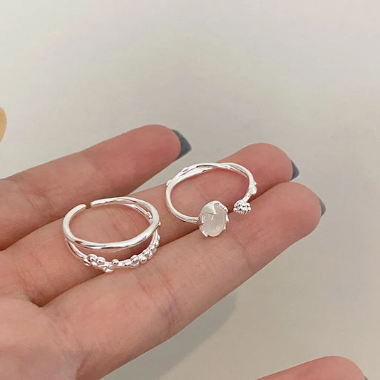 Vintage Unregelmäßige Mondlicht Stein Kreis Einstellbare Offenen Ring für Frauen Silber Farbe Einstellbar Paar Ringe Schmuck Geschenk