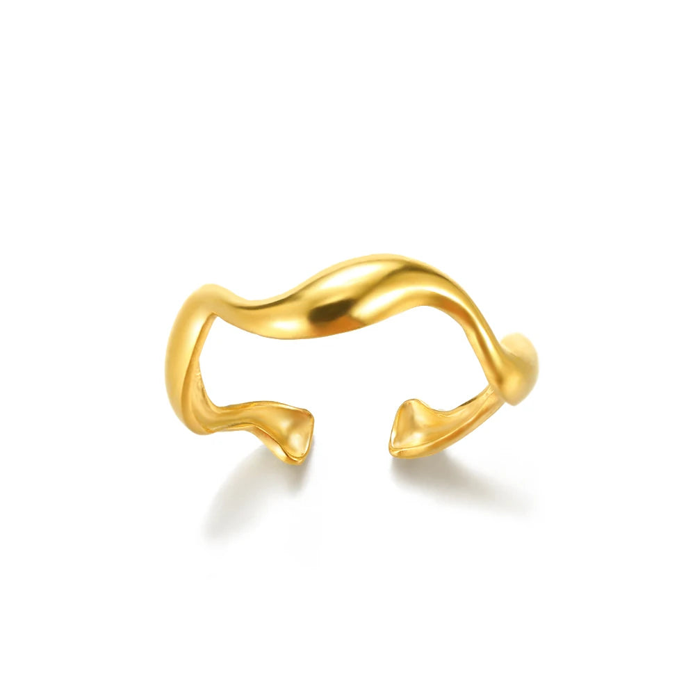 Minimalistische Textur Edelstahl Geometrische Ringe für Frauen Gold Farbe Öffnung Paar Ring Ästhetische Hochzeit Weihnachten Schmuck