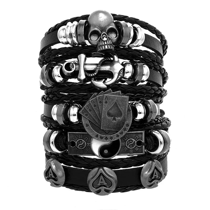 Mode Armband Viking Armband für Männer Hand Armbänder gewebt Schädel Hand Schmuck verstellbare Leder Set Viking Mann Armband