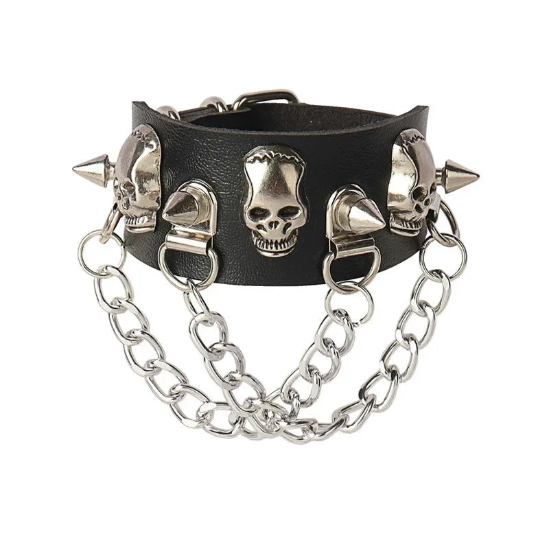 Punk-Lederarmband für 90er-Jahre-Männer und Frauen, Nieten-Manschettenarmband, verstellbares schwarzes Lederarmband, Metallbesatz, Schmuck, Geschenk