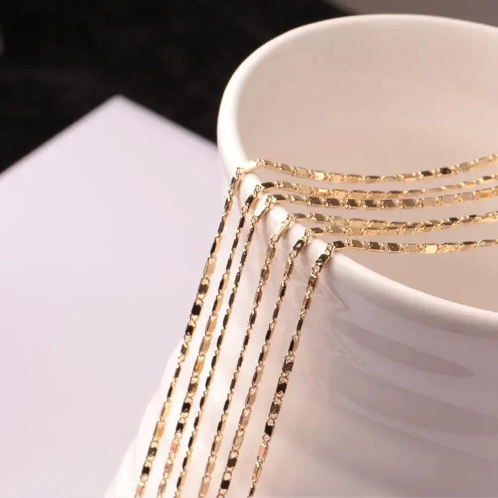 40-75 cm 18 k Gold Farbe Charme 2mm Flache Kette Halsketten Für Frauen Männer Luxus Fashion Party hochzeit Schmuck