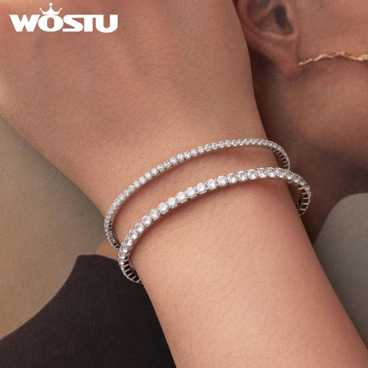 WOSTU Luxus-Voll-Pavé-Armband aus 925er-Sterlingsilber mit Zirkonen, funkelnder Armreif zum Ziehen und Einstellen für Frauen, Hochzeitsgeschenk, edler Schmuck