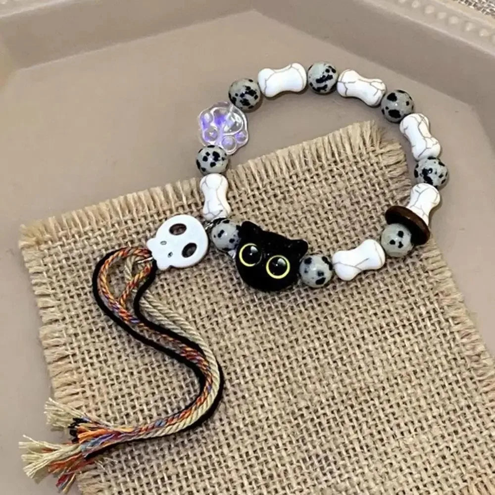 Passende Armbänder für Paare, Damen und Herren, leuchtend, niedliche Katzen-Freundschaftsarmband, schwarz-weiße Katzenkopf-Armreifen, leuchtet im Dunkeln, Geschenk