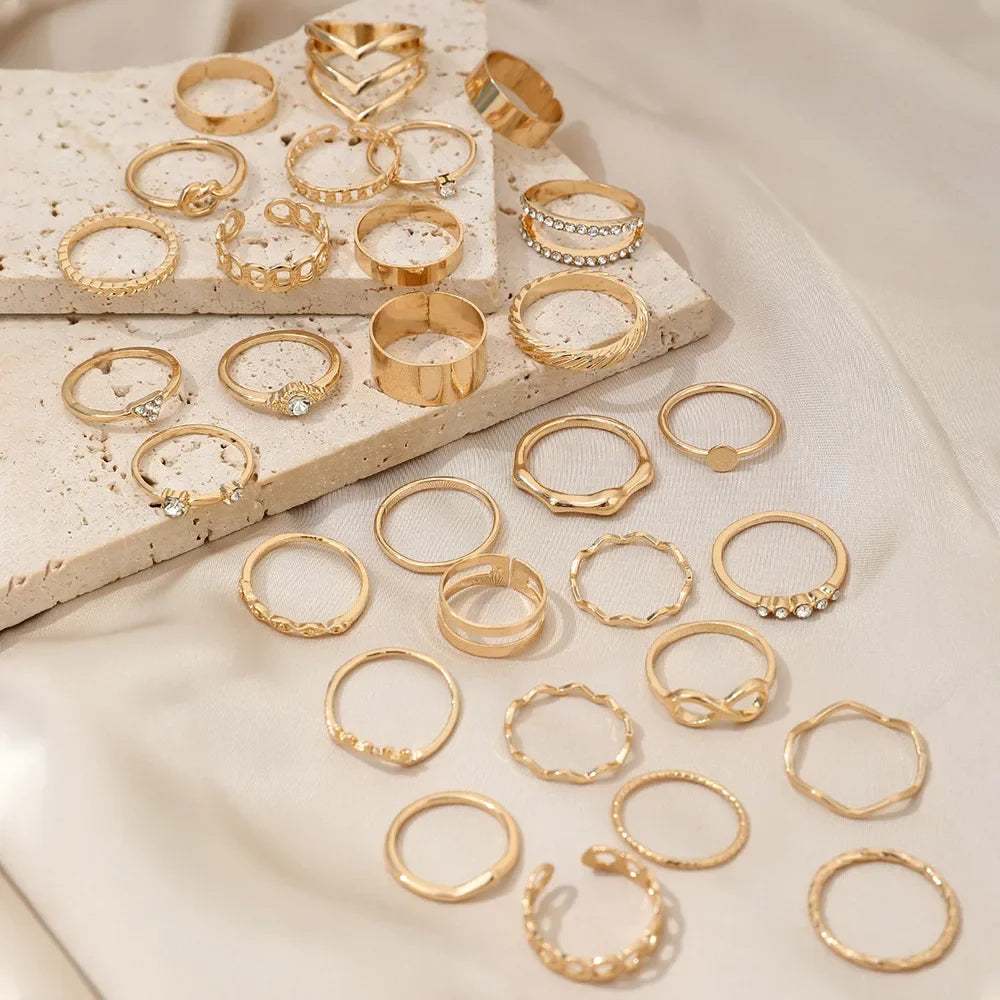 30Pcs Bohemian Geometrische Knuckle Ringe Set Für Frauen Gold Silber Farbe Finger Ring Mädchen Fashion Party Schmuck Zubehör