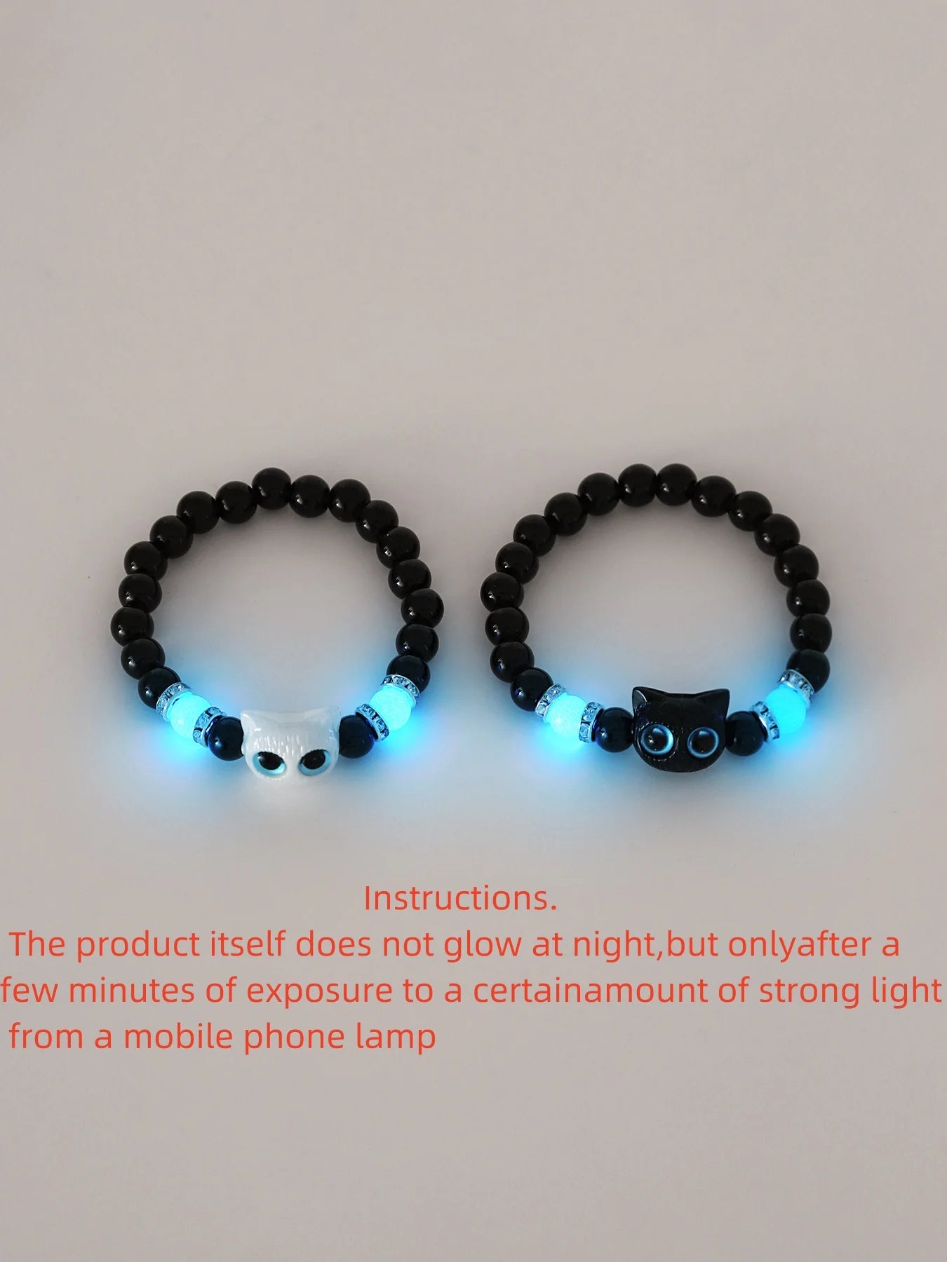 Passende Armbänder für Paare, Damen und Herren, leuchtend, niedliche Katzen-Freundschaftsarmband, schwarz-weiße Katzenkopf-Armreifen, leuchtet im Dunkeln, Geschenk