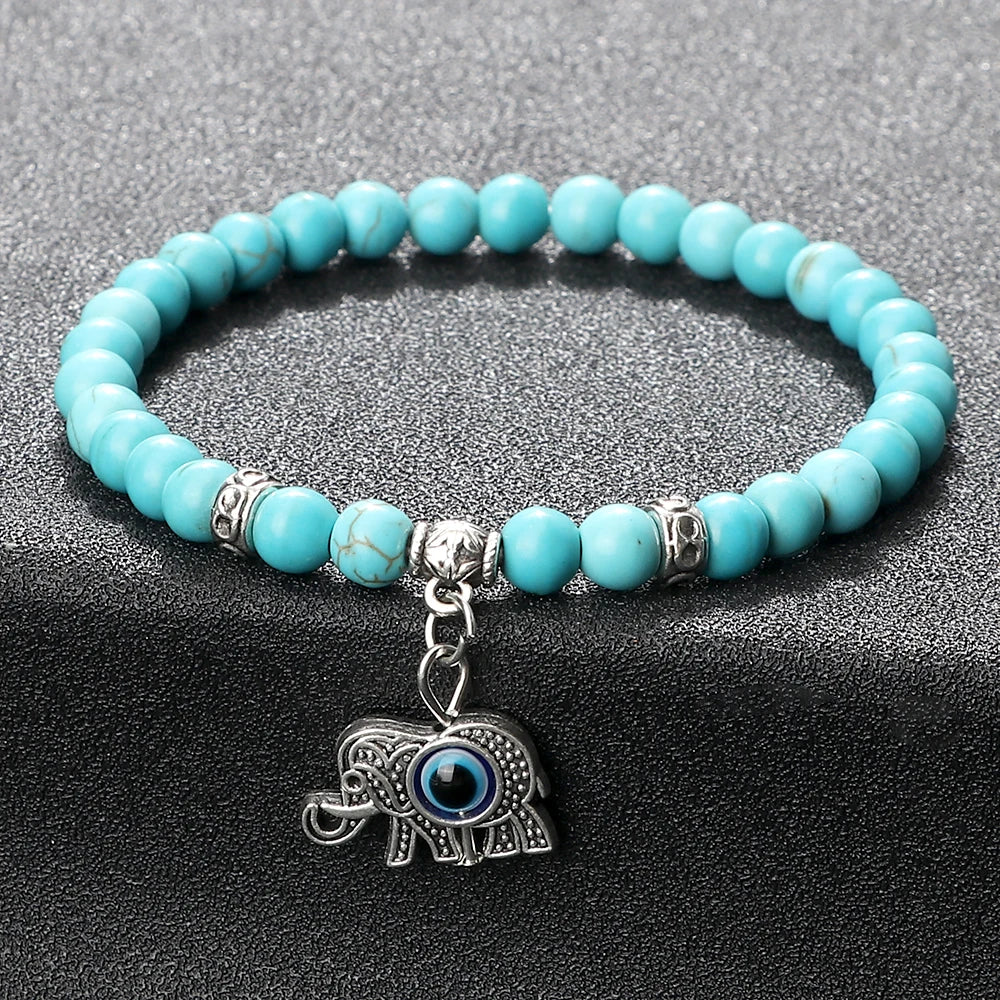 Natürliche blaue Türkis Stein Perlen Armbänder für Frauen türkische böse Blick Energie Perlen Armbänder türkischen Mann Schmuck Freund Geschenke