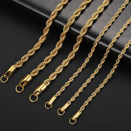 2-6MM Gold Farbe Twisted Seil Kette Halskette Edelstahl Nie Verblassen Wasserdicht Halsband Für Männer Frauen mode Schmuck