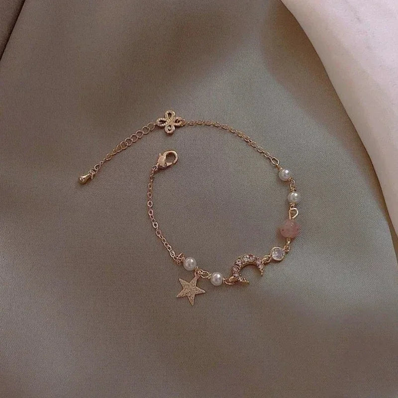Elegante Kristall Blumen Armband Für Frauen Y2K Süße Mädchen Mond Kirschblüte Bogen Zirkon Armbänder Luxus Designer Schmuck Geschenk
