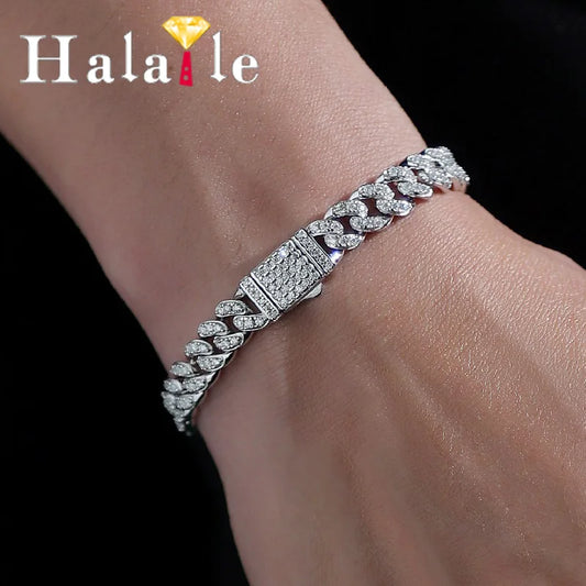Hala D Farbe Voller Moissanit Echt S925 Sterling Silber Kubanisches Armband mit GRA Hiphop Kubanische Kette Edlen Schmuck Männer Frauen Geschenk