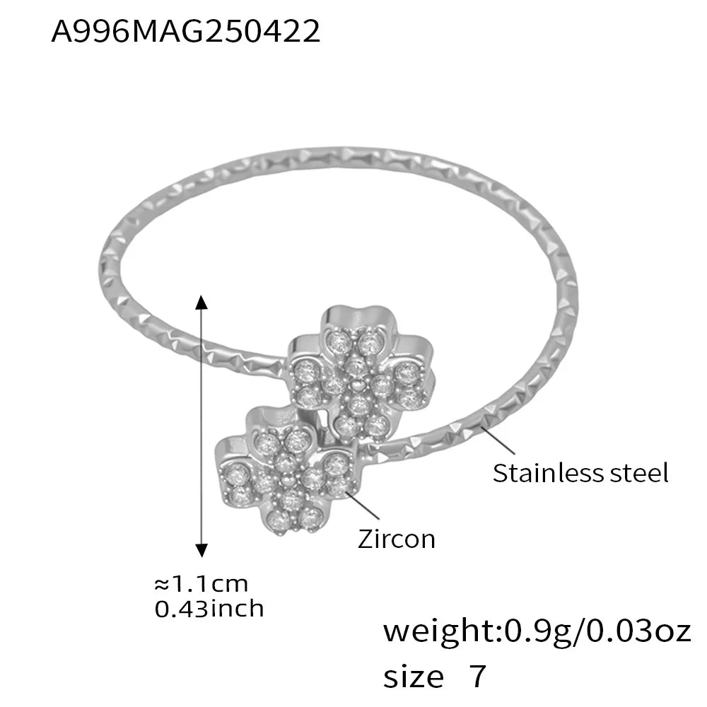 Nivora Zarte Zirkon Blume Dünne Mädchen Offene Ringe Edelstahl 18K Gold Überzogene Eheringe Ringe Für Frauen Schmuck