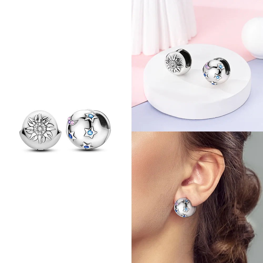 Schmetterlings-Ohrringe, Original 925er Silber, rosa Schleife, Herz, Zirkon, Stern, Blume, Ohrstecker, Damen, Schmuck, Geschenk, Liebe, Valentinstag-Set