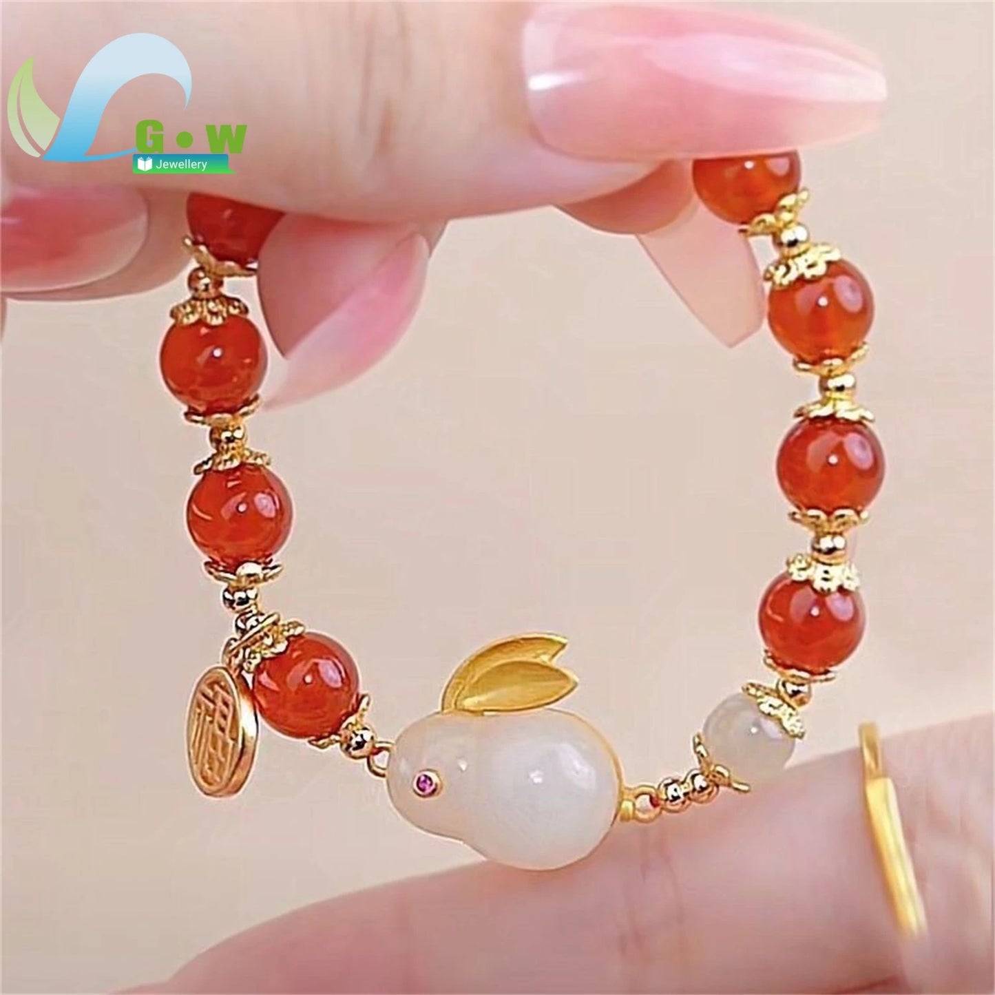 Segen Glückliches Paar Freundschaft Jade Kaninchen Armband Für Frauen Schmuck Dame Mama Geschenke Mode Naturstein Rot Runde 8mm Perle