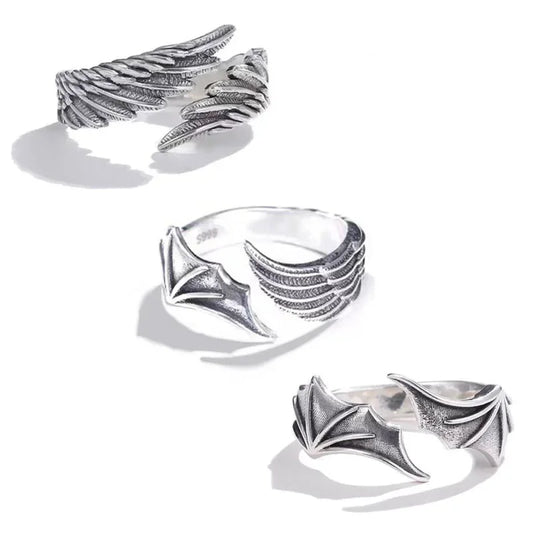 1 Teil/para Neue Vintage Engel Dämon Flügel Hip Hop Einstellbare Paare Ringe für Männer Frauen Silber Farbe Retro Punk Stil schmuck