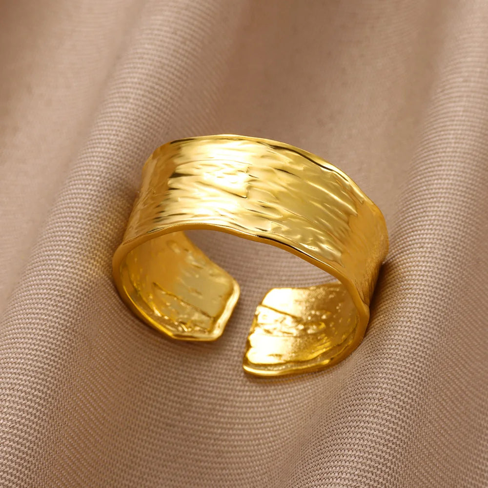 Minimalistische Textur Edelstahl Geometrische Ringe für Frauen Gold Farbe Öffnung Paar Ring Ästhetische Hochzeit Weihnachten Schmuck