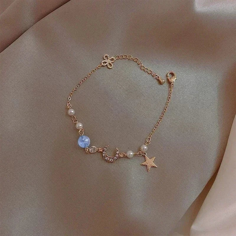 Elegante Kristall Blumen Armband Für Frauen Y2K Süße Mädchen Mond Kirschblüte Bogen Zirkon Armbänder Luxus Designer Schmuck Geschenk