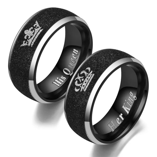 Schwarz Matt Edelstahl Paar Ringe Königin Männer und Frauen Ringe Mode Romantische Paar Ringe Schmuck Großhandel