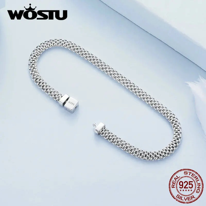 WOSTU Original 925 Sterling Silber Klassische Gestrickte Armband Armreif Für Frauen Luxus Jahrestag Party Schmuck Geschenk FNB124