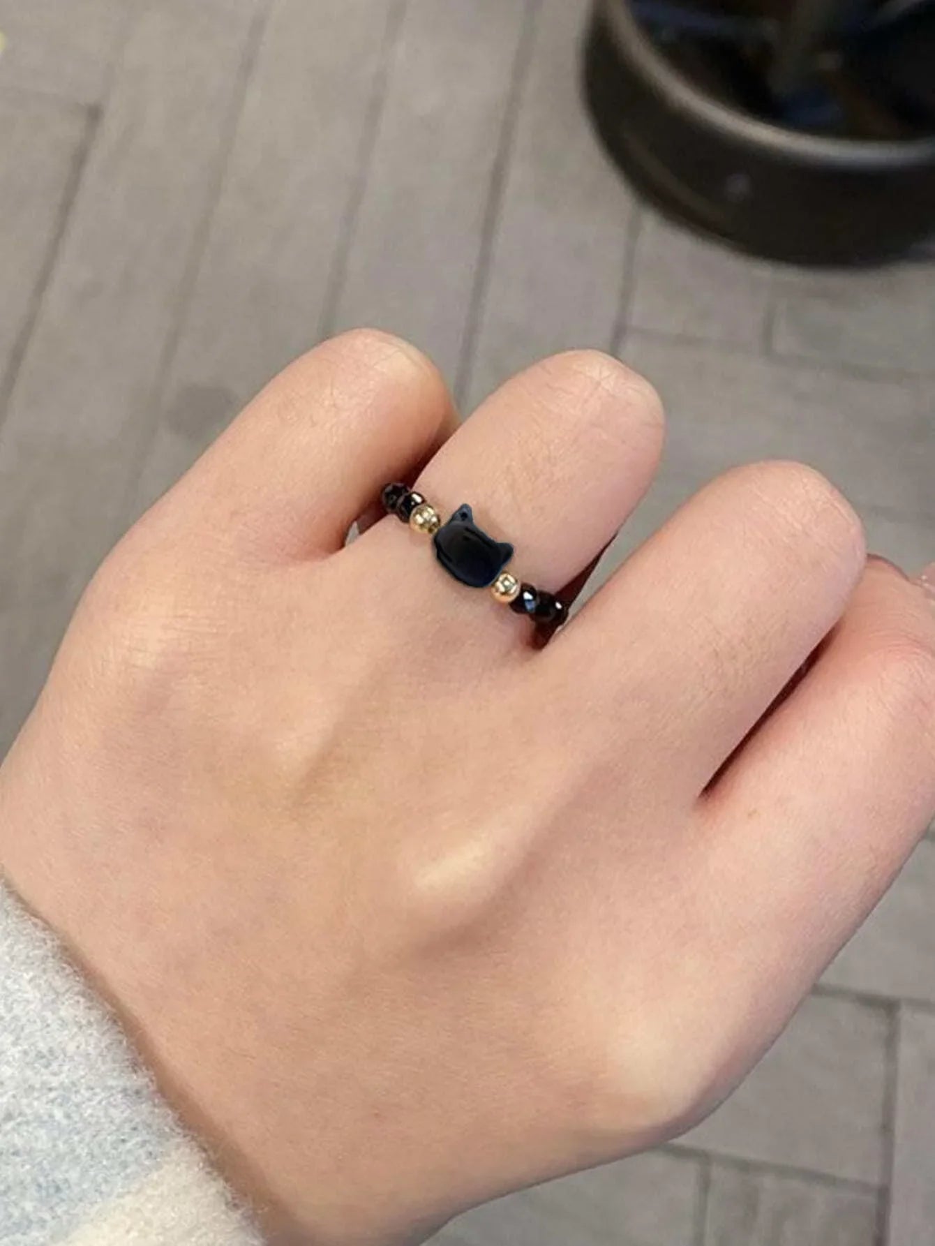 Mode Natürliche Mondstein Obsidian Ringe Minimalistischen Handgemachte Nette Schwarz Weiß Katze Perle Ring Frauen Party Zubehör Schmuck Geschenk