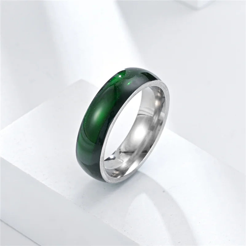 Vintage künstliche grüne Jade Edelstahl Ring für Paare Schmuck kreative glatte Muster Fingerringe Party Schmuck Geschenke