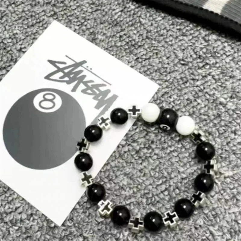 Billard schwarze Kugel 8 Perlen Armband Männer Frauen handgemachte Perlen elastische Armbänder männlich Hip Hop Rock Grunge Schmuck Zubehör