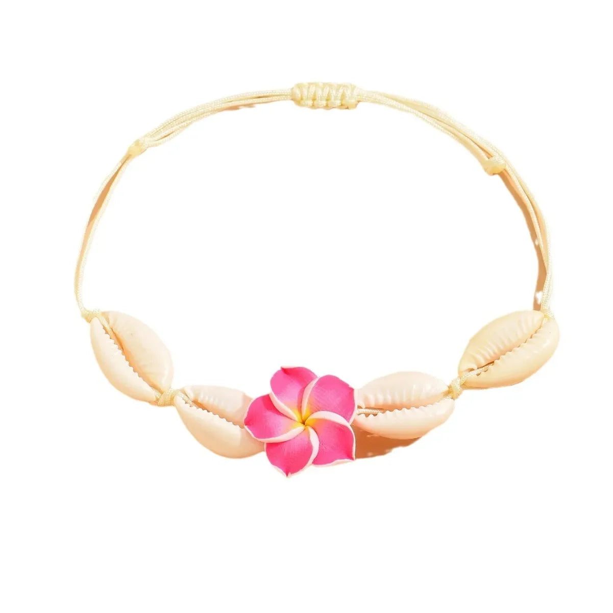 Mehrfarbiges handgewebtes Muschelarmband-Halsketten-Set im Strandurlaubsstil, weicher Keramikschmuck mit böhmischem Ei-Blumen-Design