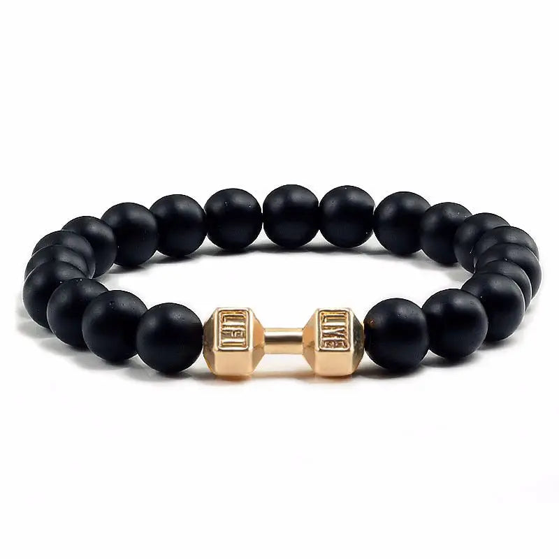 Hochwertige Männer Perlen Armband natürliche schwarze Lava Stein Hantel Charm Armbänder Energie Fitness Lang hantel Mode Frauen Schmuck