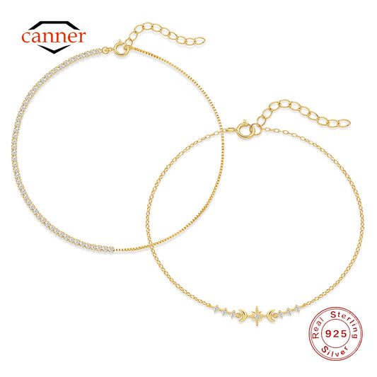 CANNER S925 Sterling Silber Achtzackigen Stern Zirkon Einfache Vielseitige Armband Für Frauen Ins Stern Mond Minimalismus Edlen Schmuck