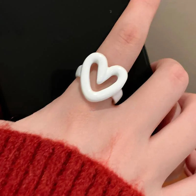 LATS Weiß Rot Emaille Herz Süße Ring für Frauen Mädchen Trendy Geometrische Tropft Öl Y2K Öffnung Ringe Schmuck Geschenk Großhandel