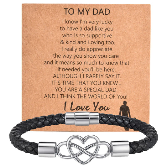 Vnox Enternity Love Infinity Knot Charm-Armbänder für Männer, Geschenk für Papa und Ehemann, inspirierendes Vatertagsgeschenk, Armreif aus gewebtem Leder