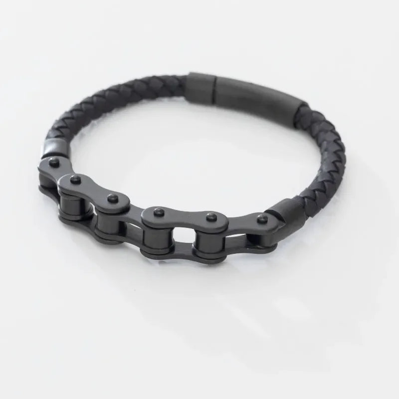 Retro Punk Fahrradkette handgewebtes Lederarmband mit Metallschnalle für Männer Motorradfahrer Rock Party Schmuck Geschenk