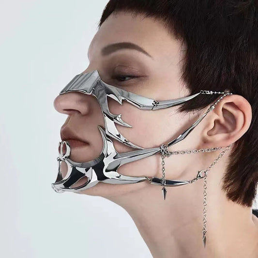 CyberPunk Maske Flüssigkeit Unregelmäßige Gothic Mechanische Alien Fluid Gesicht Zubehör Ohrring Lippen Ring Für Frauen Männer Halloween Schmuck