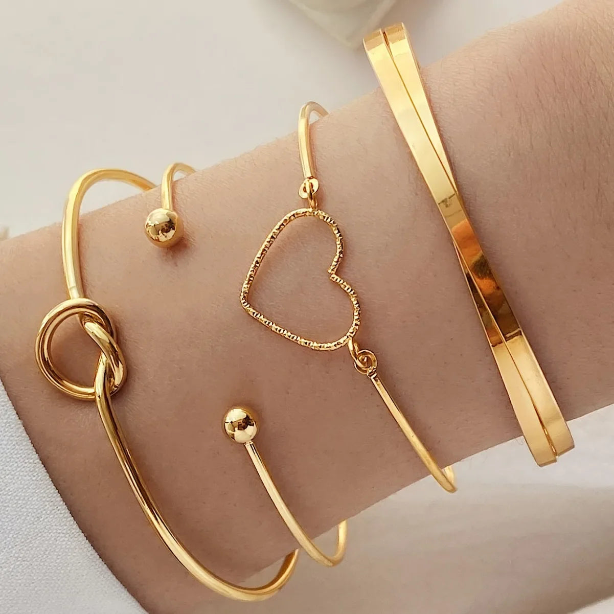 4 Teile/satz Edelstahl Armbänder Vintage Weibliche Woven Twist Textur Armreifen Sets für Frauen Mode Schmuck