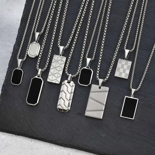 Vnox Kleine Dogtags-Anhänger-Halsketten für Männer und Jungen, schwarz-silberfarbener Edelstahl, militärische Erkennungsmarke mit Box-Kette, Geschenk für ihn