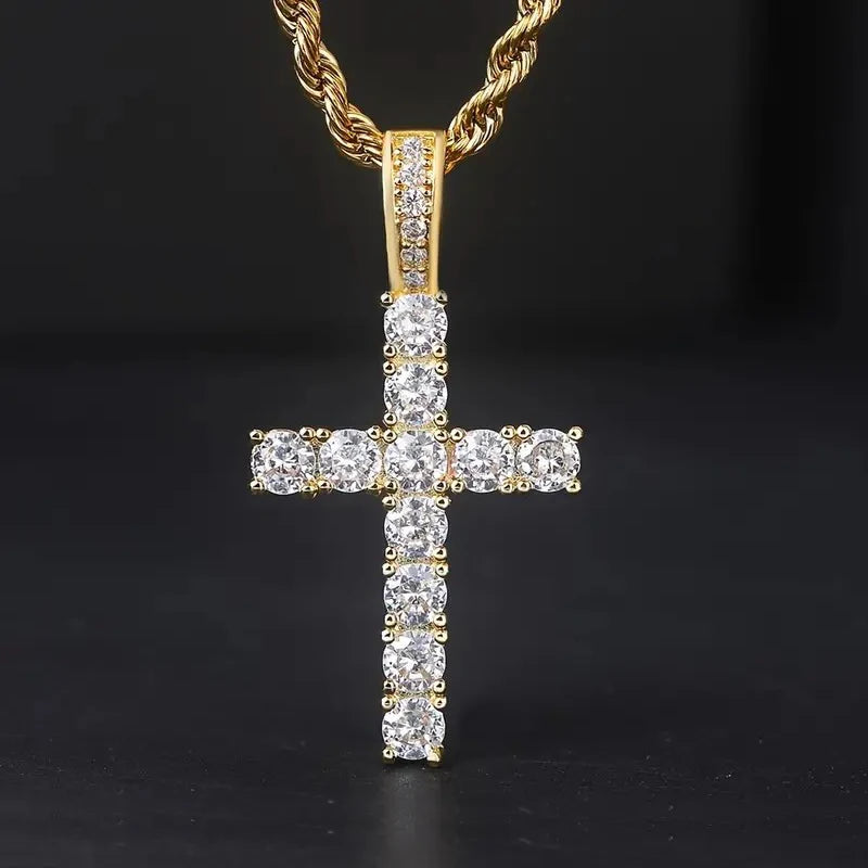 Huitan 60 cm lange Halskette mit gedrehter Kette für Damen/Herren, modische Luxus-Kubikzirkonia-Kreuz-Anhänger-Halskette, Geschenk, Liebesaccessoires