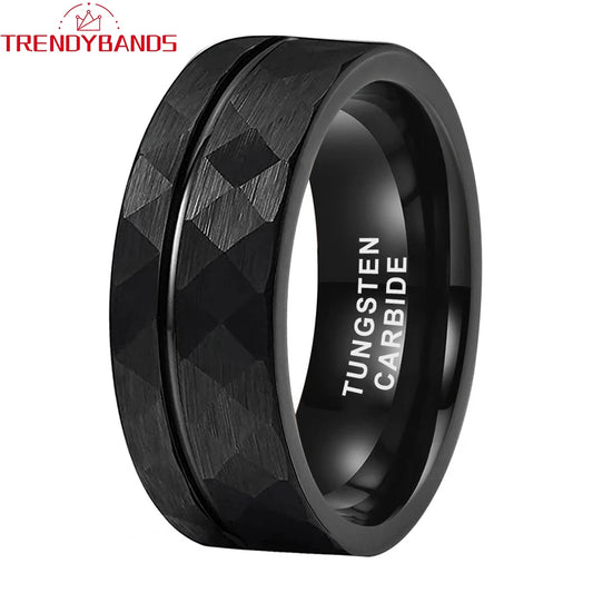 Ringe für Männer Frauen Hochzeit Band Schwarz Hartmetall Engagement Mode Schmuck Gehämmert Gebürstet Comfort Fit