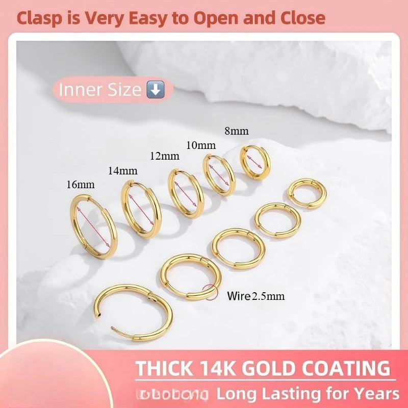 5 Paar 14 Karat vergoldete Huggie-Creolen für Damen, leicht, minimalistisch, kleine Creolen, mehrere Piercing-Stapel-Set-Ohrringe