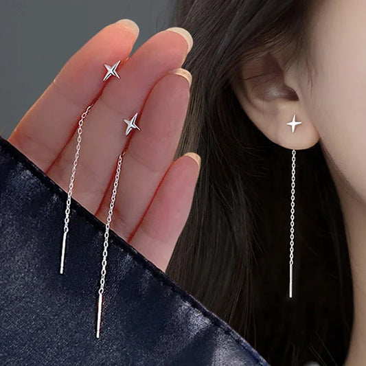Trend Edelstahl Lange Draht Quaste Gewinde Kette Stern Anhänger Tropfen Ohrring frauen Ohr Linie Gerade Hängen Ohrringe Schmuck
